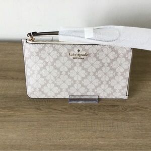 Kate Spade Lucy Spade Flower Dark Beige Multi  Medium L-Zip Wristlet Multi NWT